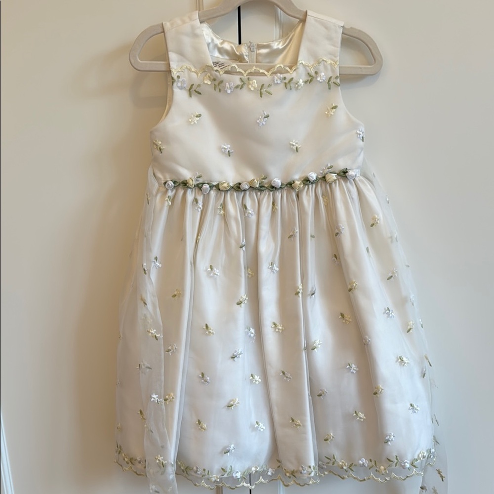 Elegant Cream Floral Kids Dress